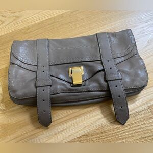 Proenza Schouler Taupe Leather PS1 Clutch with Gold Hardware